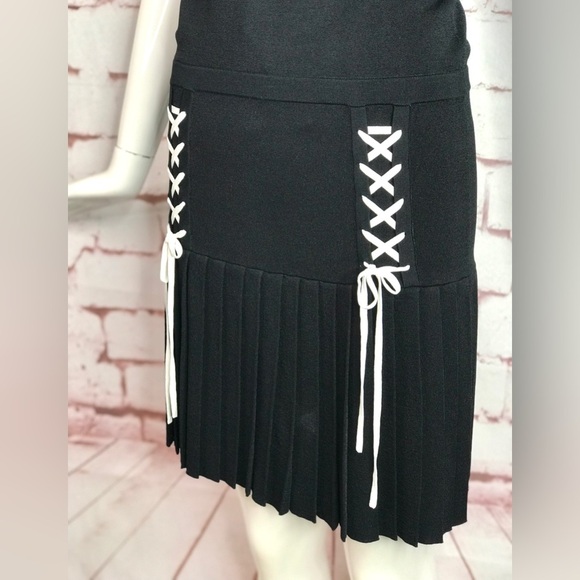 PARKER XS Kennedy Black Knit Pleated Skirt Drop Waist Lace Up Ties Tank Dress XS - Picture 10 of 16